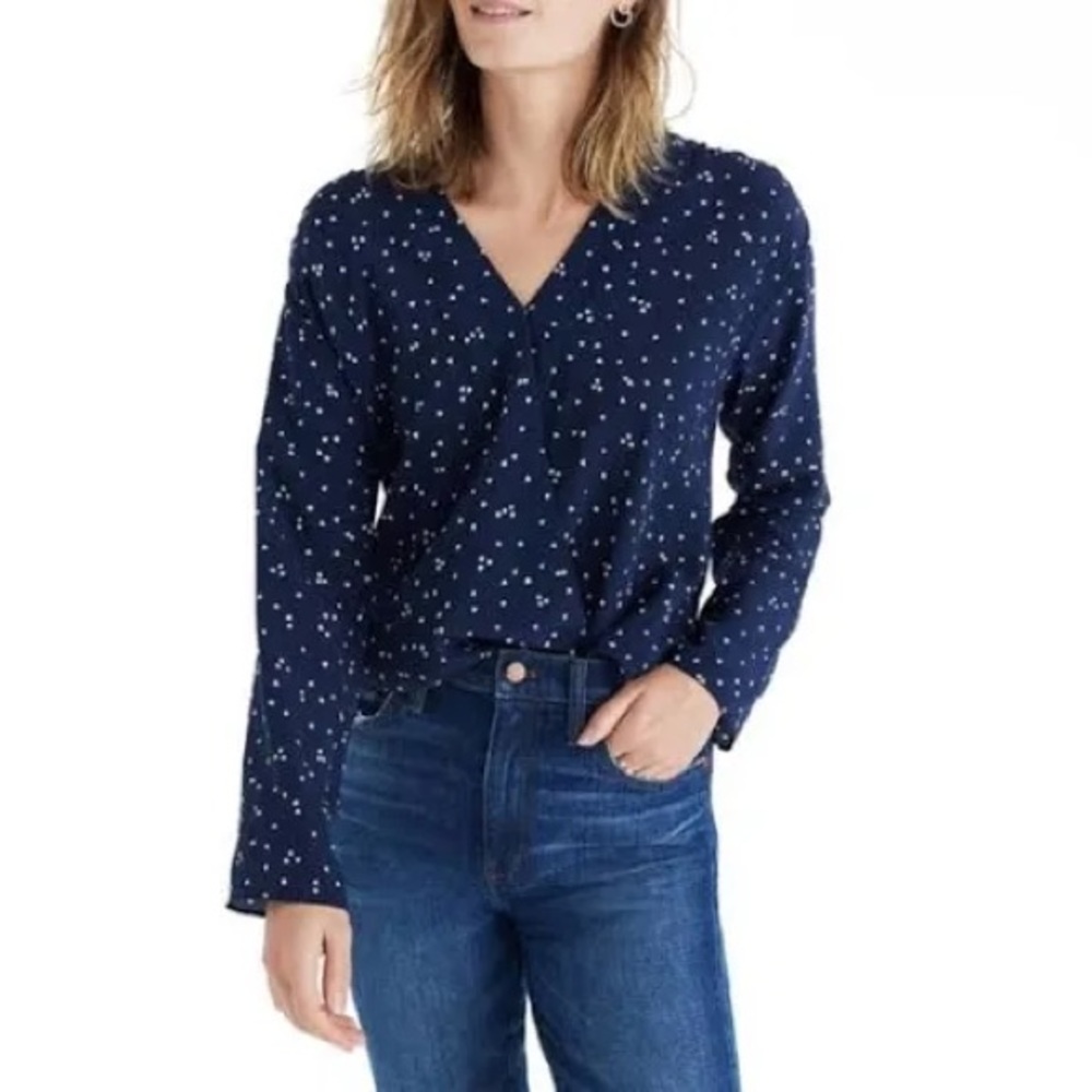 Madewell XXS heart blouse navy blue